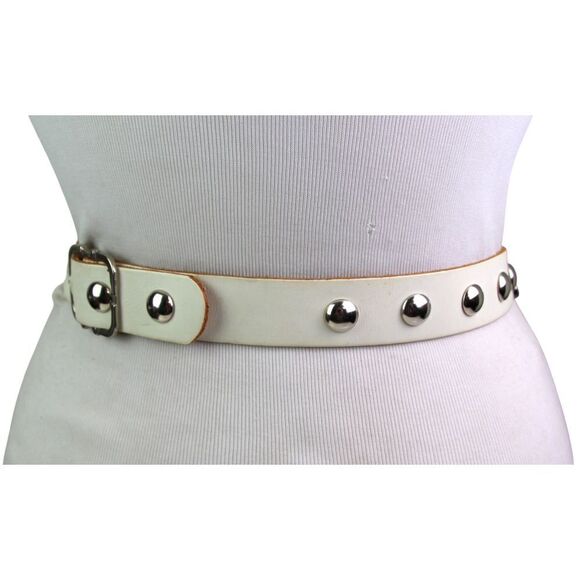EMBELLISHED WHITE REAL LEATHER METAL 1 1/8"Wd DRESS CASUAL WOMEN'S BELT S (A73 - Picture 4 of 11